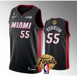 Men Miami Heat 55 Duncan Robinson Black 2023 Finals Icon Edition With NO 6 Patch Stitched Basketball Jersey
