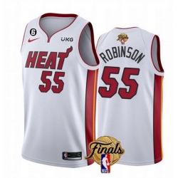 Men Miami Heat 55 Duncan Robinson White 2023 Finals Association Edition With NO 6 Patch Stitched Basketball Jersey