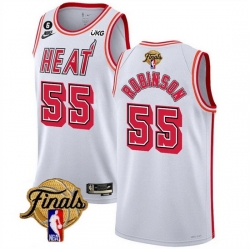 Men Miami Heat 55 Duncan Robinson White 2023 Finals Classic Edition With NO 6 Patch Stitched Basketball Jersey