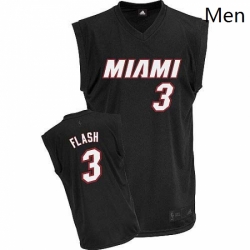 Mens Adidas Miami Heat 3 Dwyane Wade Authentic Black Flash Fashion NBA Jersey