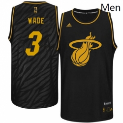 Mens Adidas Miami Heat 3 Dwyane Wade Authentic Black Precious Metals Fashion NBA Jersey