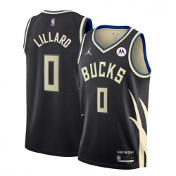 Men Milwaukee Bucks 0 Damian Lillard Black Statement Edition Stitched Basketball Jersey
