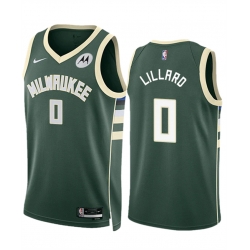 Men Milwaukee Bucks 0 Damian Lillard Green Icon Edition Stitched Basketball Jersey