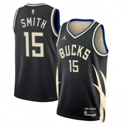 Men Milwaukee Bucks 15 Tyler Smith Black 2024 Draft Statement Edition Stitched Basketball Jersey