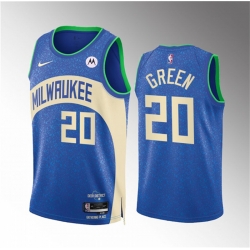 Men Milwaukee Bucks 20 A J  Green 2023 24 Blue City Edition Stitched Basketball Jersey