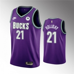 Men Milwaukee Bucks 21 Jrue Holiday 2022 23 Purple Classic Edition Swingman Stitched Basketball Jersey