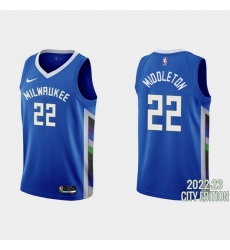 Men Milwaukee Bucks 22 Khris Middleton 2022 23 Blue City Edition Stitched Basketball Jersey