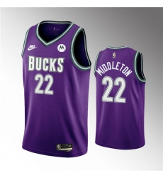 Men Milwaukee Bucks 22 Khris Middleton 2022 23 Purple Classic Edition Swingman Stitched Basketball Jersey