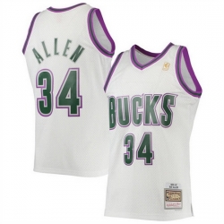 Men Milwaukee Bucks 34 Ray Allen White 1996 97 Swingman Stitched Jersey