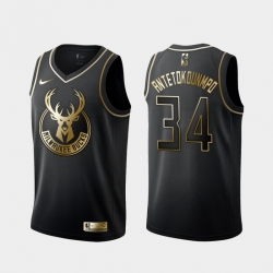 Men Nike Milwaukee Bucks Giannis Antetokounmpo 34 Black Gold Nike Swingman Jersey