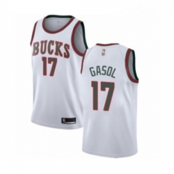 Mens Milwaukee Bucks 17 Pau Gasol Authentic White Fashion Hardwood Classics Basketball Jersey 