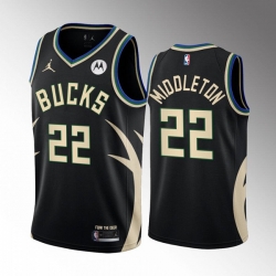 Men's Milwaukee Bucks #22 Khris Middleton 2022 23 Black Statement Edition Stitched Basketball Jersey