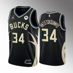 Men's Milwaukee Bucks #34 Giannis Antetokounmpo 2022 23 Black Statement Edition Stitched Basketball Jersey