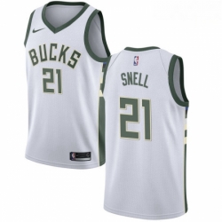 Mens Nike Milwaukee Bucks 21 Tony Snell Swingman White Home NBA Jersey Association Edition 