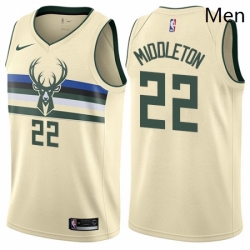 Mens Nike Milwaukee Bucks 22 Khris Middleton Swingman Cream NBA Jersey City Edition 