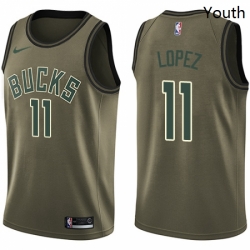 Youth Nike Milwaukee Bucks 11 Brook Lopez Swingman Green Salute to Service NBA Jersey 