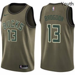 Youth Nike Milwaukee Bucks 13 Malcolm Brogdon Swingman Green Salute to Service NBA Jersey 