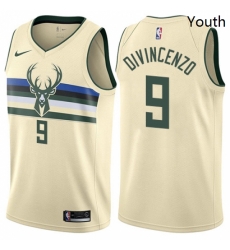 Youth Nike Milwaukee Bucks 9 Donte DiVincenzo Swingman Cream NBA Jersey City Edition 