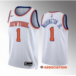 Men New Yok Knicks 1 Duane Washington Jr White Association Edition Stitched Basketball Jersey