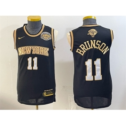 Men New Yok Knicks  11 Jalen Brunson Black Gold 2026 Finals   Eastern Conference Champions Patch Stitched Jersey