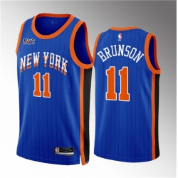 Men New Yok Knicks 11 Jalen Brunson Blue 2023 24 City Edition Stitched Basketball Jersey