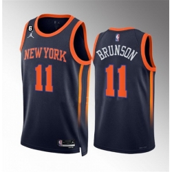 Men New Yok Knicks 11 Jalen Brunson Navy Statement Edition With NO 6 Patch Stitched Basketball Jersey