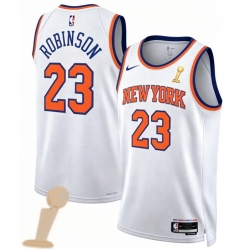 Men New Yok Knicks 23 Mitchell Robinson White 2026 Champions Patch Icon Edition Stitched Basketball Jersey