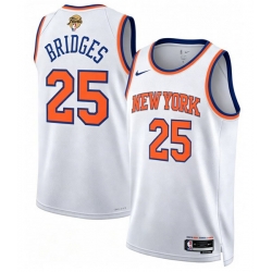 Men New Yok Knicks  25 Mikal Bridges White 2026 Finals Patch Icon Edition Stitched Basketball Jersey