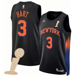 Men New Yok Knicks 3 Josh Hart Black 2026 Champions Patch City Edition Stitched Basketball Jersey