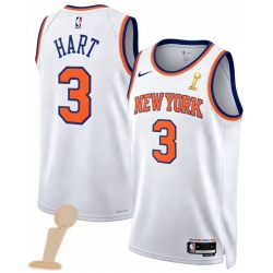 Men New Yok Knicks 3 Josh Hart White 2026 Champions Patch Icon Edition Stitched Basketball Jersey