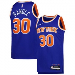 Men New Yok Knicks 30 Julius Randle 2022 23 Blue Icon Edition Swingman Stitched Basketball Jersey
