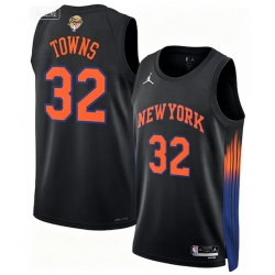 Men New Yok Knicks 32 Karl Anthony Towns Black 2026 Final Patch 2025 26 Statement Edition Stitched Basketball Jersey