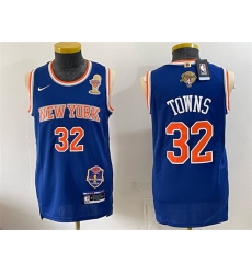 Men New Yok Knicks  32 Karl Anthony Towns Blue 2026 Finals Champions Patch Statement Edition Stitched Jersey