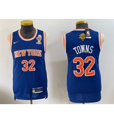 Men New Yok Knicks  32 Karl Anthony Towns Blue 2026 Finals Patch   Finals Champions Patch Stitched Jersey