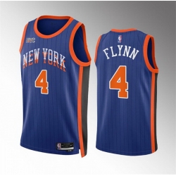 Men New Yok Knicks 4 Malachi Flynn Blue 2023 24 City Edition Stitched Basketball Jersey