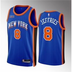 Men New Yok Knicks 8 DaQuan Jeffries Blue 2023 24 City Edition Stitched Basketball Jersey