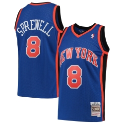 Men New York Knicks #8 Latrell Sprewell Blue Mitchell Ness Jersey