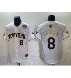 Men New York Knicks 8 OG Anunoby White Gold 2026 Finals Eastern Conference Champions Patch Stitched Baseball Jersey Men New York Knicks 8 OG Anunoby White Gold 2026 Finals Eastern Conference Champions Patch Stitched Baseball Jersey