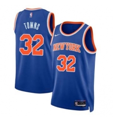 Men New York Knicks Karl-Anthony Towns #32 2023-24 Icon Edition Blue Stitched Jersey