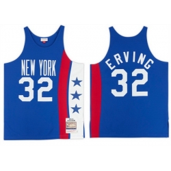 Men New York Nets  32 Julius Erving Blue Throwback Stitched Jersey