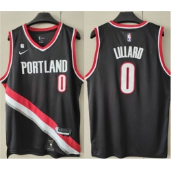 Men Portland Trail Portland Blazers 0 Damian Lillard Black With No 6 Patch Stitched Basketball Jersey