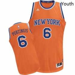 Youth Adidas New York Knicks 6 Kristaps Porzingis Swingman Orange Alternate NBA Jersey 