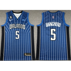 Men Orlando Magic 5 Paolo Banchero Blue With No 6 Patch Icon Edition Stitched Swingman Jersey