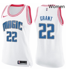 Womens Nike Orlando Magic 22 Jerian Grant Swingman White Pink Fashion NBA Jersey 