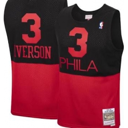 Men 76ers Allen Iverson black red Stitched split jersey