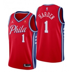 Men Philadelphia 76ers 1 James Harden Red Statement Edition Stitched Jersey