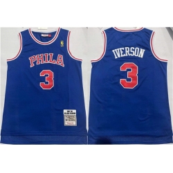Men Philadelphia 76ers 3 Allen Iverson Blue Throwback Stitched Basketball Jersey