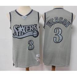 Men Philadelphia 76ers 3 Allen Iverson Grey Throwback Stitched Basketball Jersey