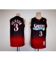 Men Philadelphia 76ers 3 Allen Iverson Red Black Throwback Basketball Jersey