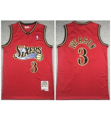 Men Philadelphia 76ers 3 Allen Iverson Red Throwback Stitched Jersey